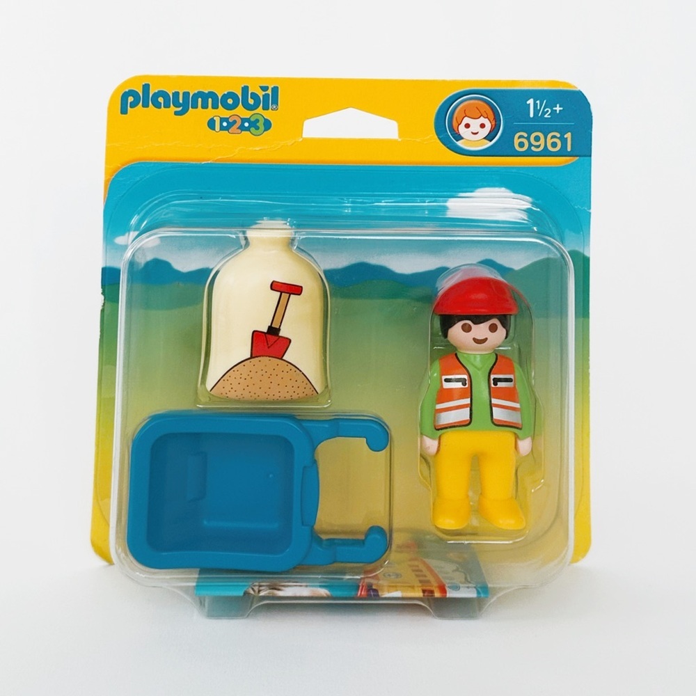 NWT Playmobil 1.2.3. #6961 Worker with Wheelbarrow - Picture 4 of 4